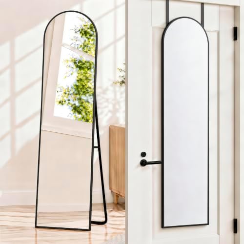 57x16" Full Length Mirror Floor Stand, Over the Door, Wall Mounted Black by SCWF-GZ