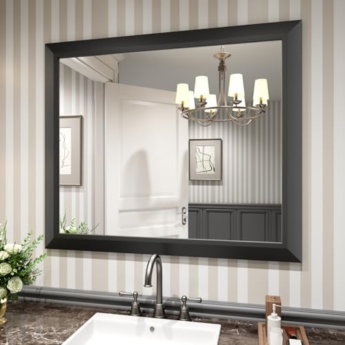 Amorho Black Bathroom Mirror 40X36 Inch, Metal Framed by Amorho