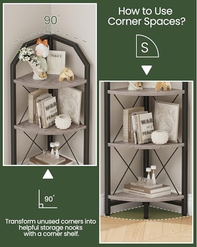 CHOEZON 3-Tier Corner Shelf, Industrial Corner Bookshelf, 35.4" Storage Stand - Image 3