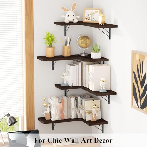 Love-KANKEI Corner Wall Shelf Set of 4, Solid Wood/Bracket, 16.5"x 11" - Image 5