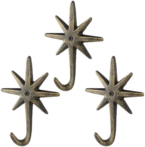 Hicarer 3 Pcs Unique Antique Cast Iron Cute Wall Hooks, 8-Pointed Starburst by Hicarer