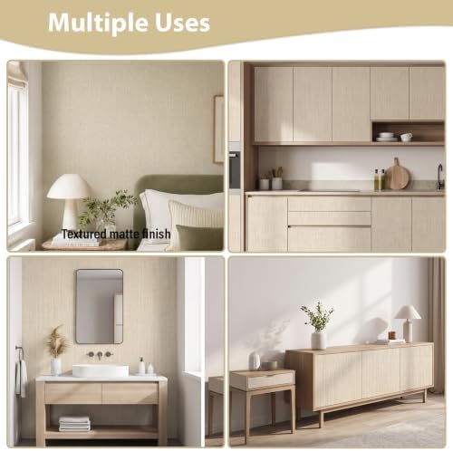 2 Roll Beige Textured Grasscloth Peel and Stick Wallpaper - Image 7