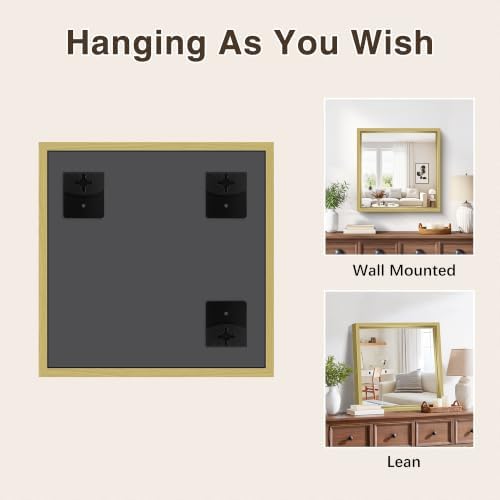 Bathroom Mirror, 24 x 24 inch Natural Wood Grain Colored Aluminum Metal Frame - Image 4