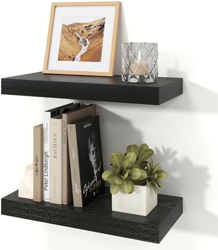 16" Black Floating Shelves Wood Wall Shelf by Ornawit
