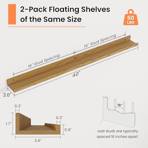 RICHFOCUS Picture Ledge Shelf, 40 inch Floating Shelves Set of 2, Wood Wall - Image 3