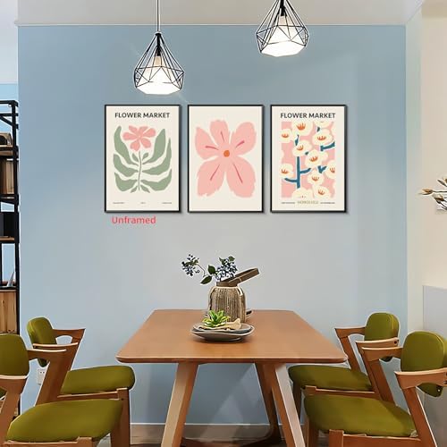 Yaneiro Pink Flower Market Wall Art Set of 3, Colorful Wildflowers Floral - Image 6