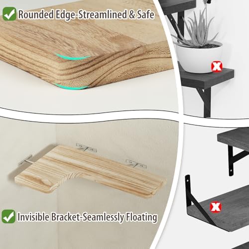SAUMONIERES Corner Floating Shelves 24 Inch Wall Mount Shelf Solid Wood - Image 4