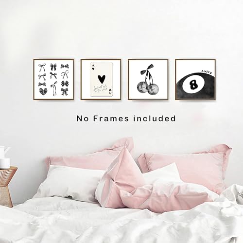 okaxscm Black Coquette Trendy Preppy Wall Art Prints Set of 4, Coquette Room - Image 4