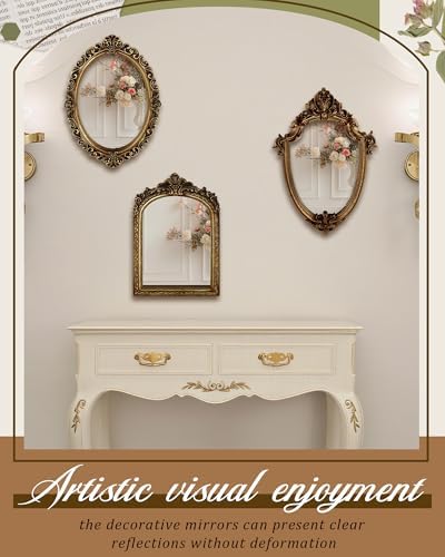 Wonderjune 3 Pcs Vintage Gold Wall Mirror Set, Classic Style - Image 4