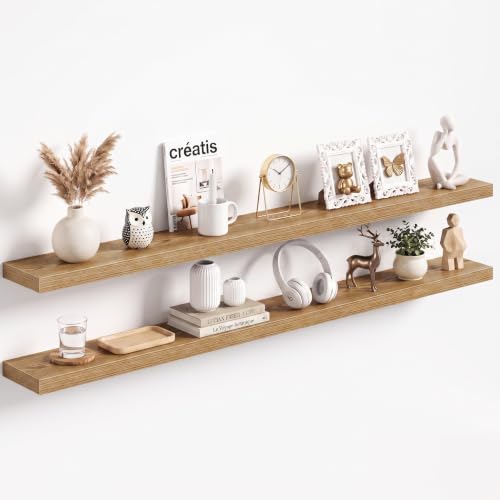 Acovy 72x8in Floating Shelves 2 Pack, Wall Mount Display Shelf, Light Brown by Acovy