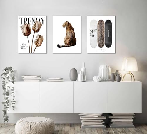 Trendy Leopard Canvas Wall Art Set of 3 Cheetah Printed Preppy Fashion - Image 5