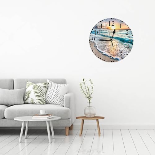 Seaside Wave Wall Clock 10 Inch Battery Operated Ocean Tropical Beach Sunset - Image 5