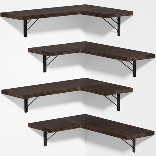 Love-KANKEI Corner Wall Shelf Set of 4, Solid Wood/Bracket, 16.5"x 11" by Love-KANKEI