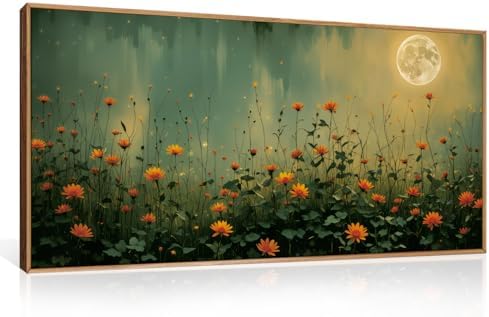HOURIA Mystical Midnight Wildflower Framed Canvas Wall Art Set- 20"×40"×1 by HOURIA