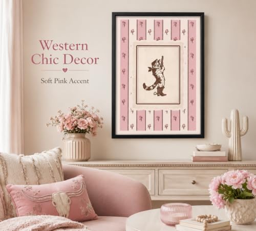 Framed Cute Western Girly Canvas Wall Art, Funny Cat Picture Wall Decor - Image 2