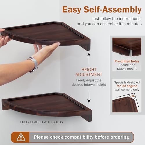 Demigo Round Floating Corner Shelves, Dark Brown Wall Shelf - Image 5