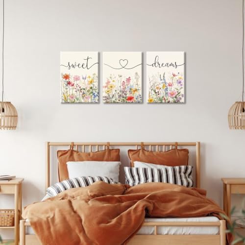 Framed Sweet Dreams Wall Art Set of 3, Colorful Wildflower Prints - Image 6