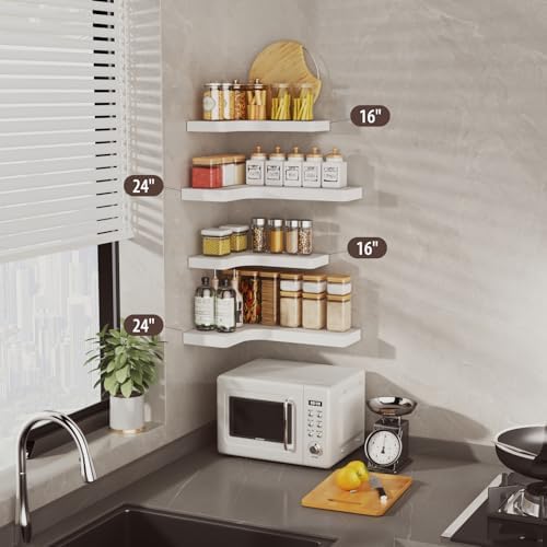 SAUMONIERES Corner Floating Shelves Wall Mount Shelf Solid Wood - Image 2