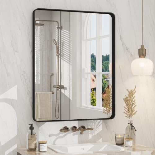 24x30 Inch Black Metal Framed Bathroom Mirror by CHARMOR