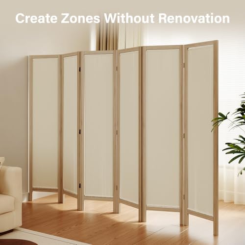 Linen Room Divider Privacy Screen, Foldable Wood Frame Partition Room Dividers - Image 5
