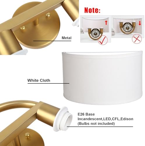 Yosoan 2-Light White Fabric Cloth Brass Wall Sconce Stairwell Fixture Light - Image 6