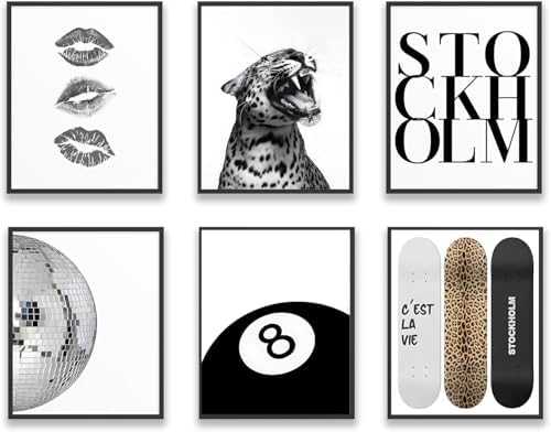 Liacxony Stockholm Leopard Set of 6 Wall Art Posters Set Black and White by Unknown