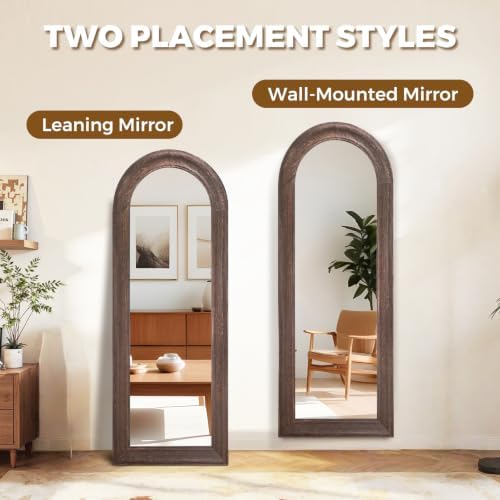 58x22 Solid Wood Arched Full Length Mirror, Elegant Brown Finish - Image 7