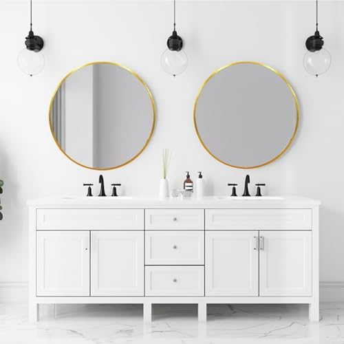Gold Circle Mirror 26 inch, Round Mirror, Brushed Gold Metal Frame - Image 3