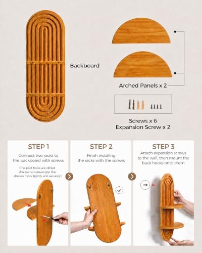 Bamworld Boho Wall Decor Plant Wall Shelf Wood Plant Holder 2 Tier Brown - Image 5