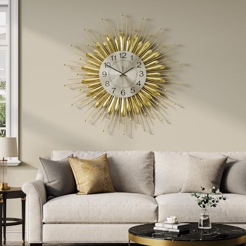 Cuspin Large Gold Wall Clock 30 Inch Mid Century Sunburst Decorative Clock - Image 3