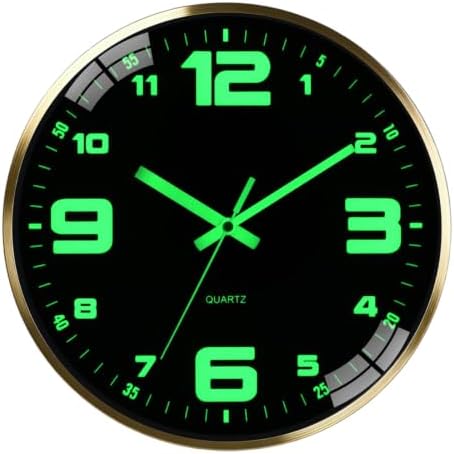 Wall Clock 12 Inch Luminous Silent Large Numerals Black, Metal Frame 1-Pack by Unknown