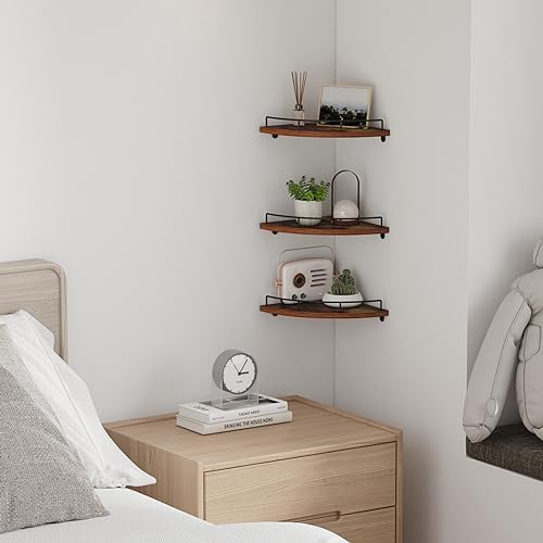 HORLIMER 3 Pack Floating Corner Shelf Wall Mount - Image 2