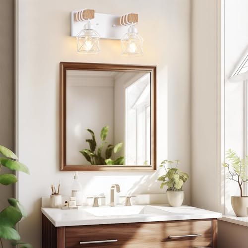 FadimiKoo 2-Light White Bathroom Light Fixtures, Wood Bathroom Vanity Lighting - Image 6