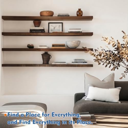 Harwaya 48 inch Floating Shelves Dark Wood, Long Wall Shelves - Image 5