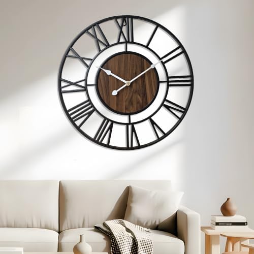 Large Metal Wall Clock, 24 Inch Retro Decorative Silent, Non Ticking, Battery - Image 2