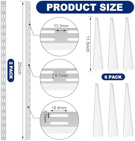 Colingmill 8 Pcs White Twin Rail Upright Wall Shelving System 25 Inch - Image 2
