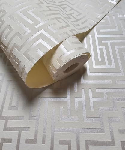 3D Textured Matte Textured Greek Key Wallpaper 20.8"x32.80ft by AMINAH+DECO