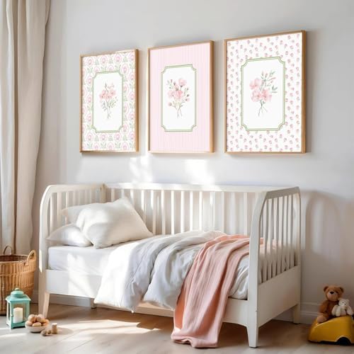Pink Floral Wall Art Nursery Flower Canvas Wall Decor Baby Girl Wildflower - Image 3
