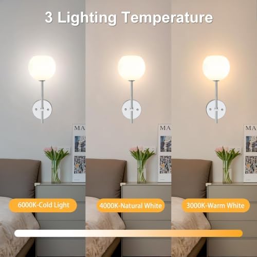 Chrome Battery Operated Wall Sconces Set of 2, Rechargeable Wireless Wall Lights - Image 6