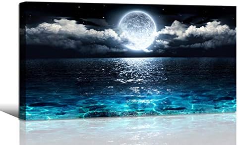 Wall Art Moon Sea Ocean Landscape Picture Canvas Wall Art Print Paintings by HaichuangDecorArt