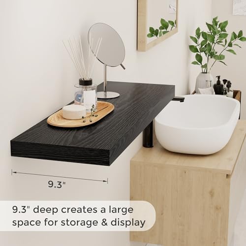 Fun Memories 32" W x 9.3" D Floating Shelves in Black, Rustic Wood Deep Shelves - Image 4