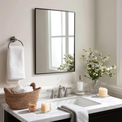 Sunniry Black Bathroom Mirror, 20x24 inch Vanity Mirror, Matte Metal Frame - Image 3