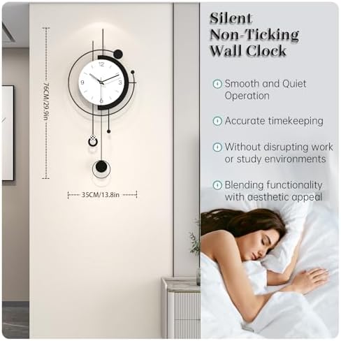 Large Wall Clock for Living Room Decor Modern Silent Black Clock - Image 4