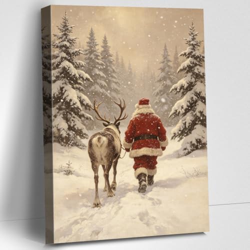 AVANT GARDE CANVAS Christmas Canvas Wall Art, Santa and Reindeer Walking Away by AVANTCARDECANVAS