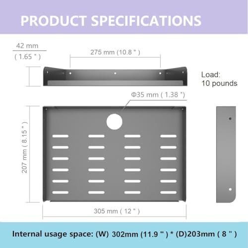 Floating Shelf Modern Wall Mounted Storage Rack 12" W - Image 2