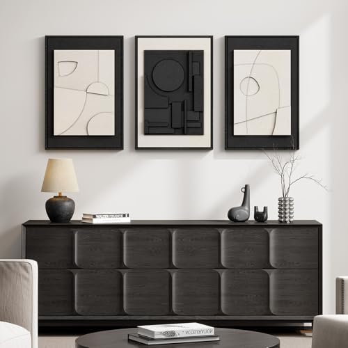 3D Textured Framed Black and White Abstract Wall Art Set of 3, 16x24 In - Image 5