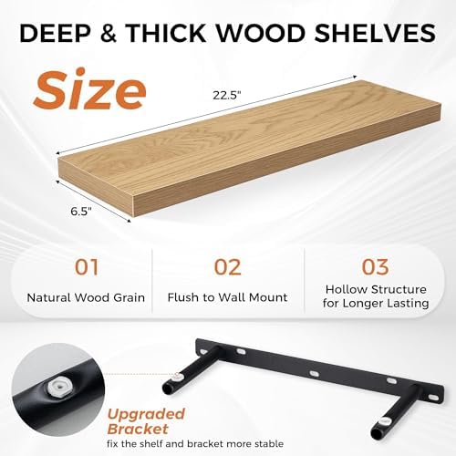 Fun Memories Floating Shelves for Wall, 22.5" Rustic Wood Deep Wall Mounted - Image 3