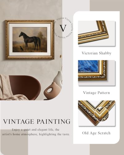 VIYYIEA Vintage Gold Framed Horse Wall Art - Image 5