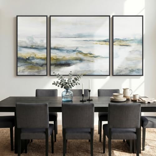 Extra Large Framed Blue Gray Abstract Landscape Wall Art - Image 3
