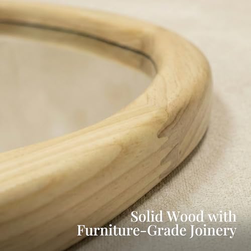Natural Wood 24 Inch Round Wall Mirror, Asymmetrical Inner Edge - Image 4
